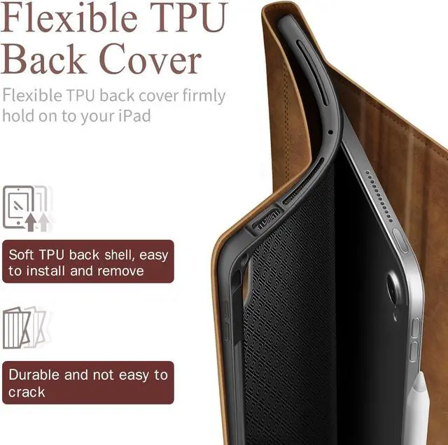 Alt view image 3 of 7 - Antbox Case for iPad Air 13 Inch 2025 M3 /2024 M2, Premium Vegan Leather, Fully Supports Pencil Pro and Pencil (USB-C), Auto Sleep/Wake, Built-in Pencil Holder iPad 13 Inch Case (Tan)