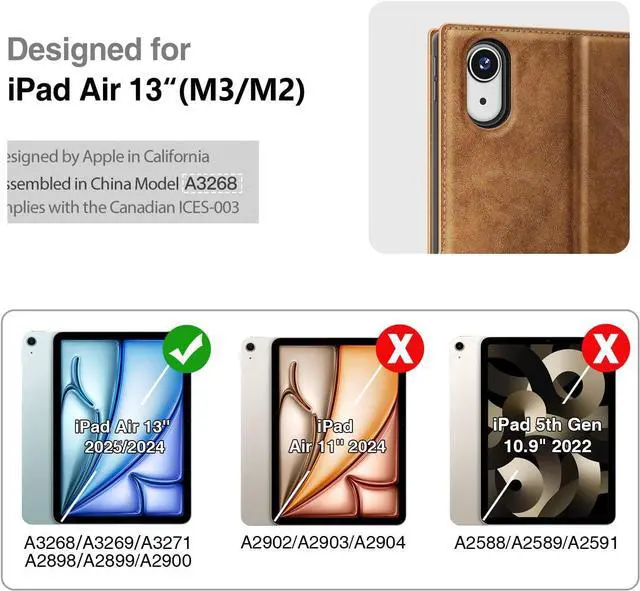 Alt view image 7 of 7 - Antbox Case for iPad Air 13 Inch 2025 M3 /2024 M2, Premium Vegan Leather, Fully Supports Pencil Pro and Pencil (USB-C), Auto Sleep/Wake, Built-in Pencil Holder iPad 13 Inch Case (Tan)