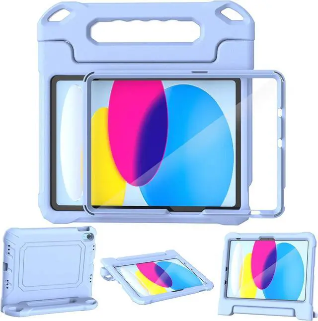 Main image of YIHE Kids Case for iPad (A16) 11th Generation 11 Inch 2025 & iPad 10th Generation 10.9 inch 2022, with Built-in Screen Protector and Handle Stand, Full Body Shockproof Protective Cover, LightBlue