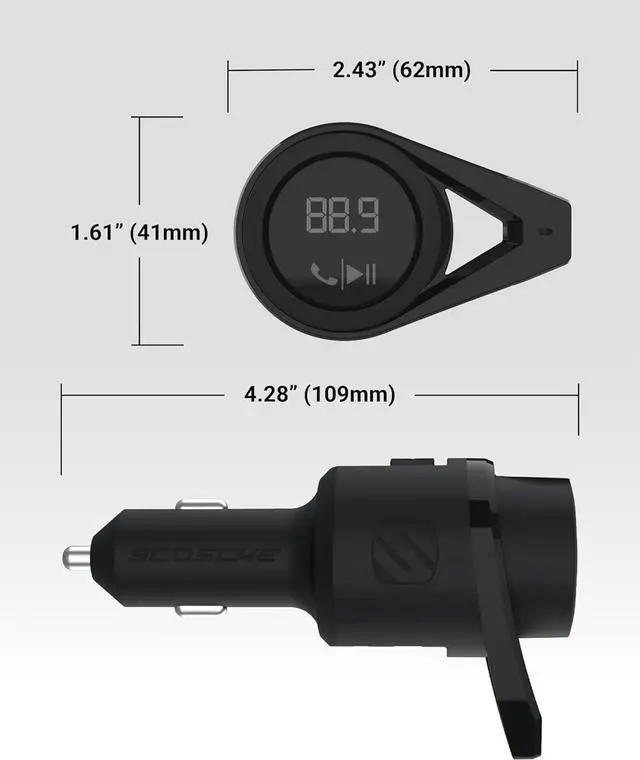 Alt view image 6 of 7 - Scosche BTFM9 FM Bluetooth Transmitter Car, Dual 12W USB-C and USB-A Charging Ports, Fast Type C Car Charger, Wireless Radio Bluetooth Adapter, Hands-Free Kit for Calls, Siri and Google Assistant