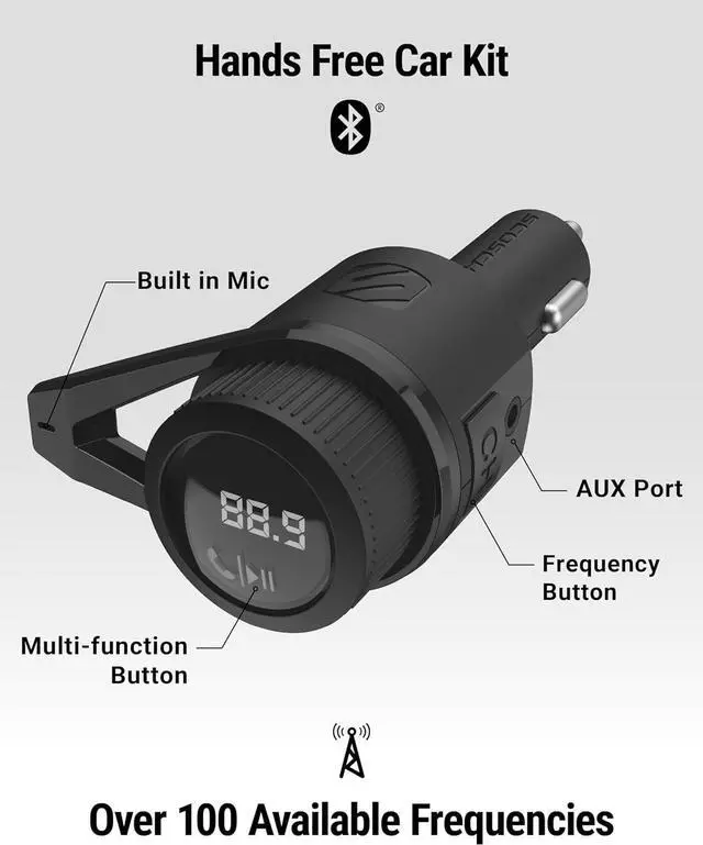 Alt view image 7 of 7 - Scosche BTFM9 FM Bluetooth Transmitter Car, Dual 12W USB-C and USB-A Charging Ports, Fast Type C Car Charger, Wireless Radio Bluetooth Adapter, Hands-Free Kit for Calls, Siri and Google Assistant