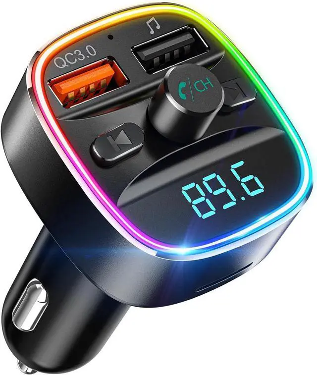 Main image of Nulaxy Bluetooth FM Transmitter, Bluetooth Car Adapter with Dual USB Charger Wireless Radio Car Kit MP3 Player Support TF Card & USB Disk, Hands-Free Calling, 7 Colors Led Backlit Light, Black