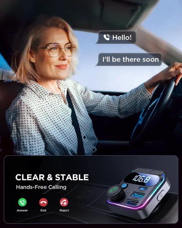 Alt view image 5 of 7 - JOYROOM 81W Bluetooth 5.4 FM Transmitter Car Adapter PD & QC 3.0 USB C Car Charger Cigarette Lighter Adapter Hands-Free Calling Radio Support USB Drive [Stronger Dual Mics & HiFi Deep Bass Sound]