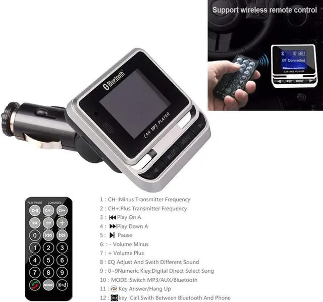 Alt view image 7 of 7 - Bluetooth FM Transmitter for Car, Wireless Car Radio Adapter, Handsfree Auto Kit with Remote Control, MP3 Music Player Support USB Charger Siri Google Assistant U Disk/TF Card/Aux