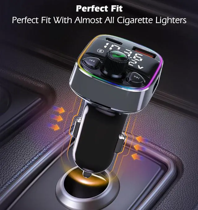 Alt view image 7 of 7 - LIHAN AUX USB C Bluetooth Car Adapter, Wireless Handsfree Call, FM Transmitter Radio Receiver, QC3.0 & Type-C Car Charger, 7 Color Backlit with 2 LED Displays, TF Card & Music Stereo Player