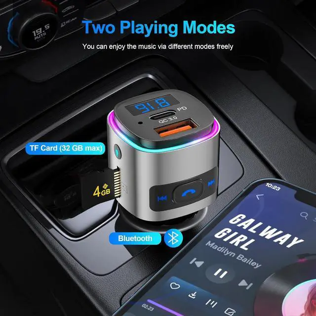 Alt view image 2 of 7 - (Upgraded Version) FM Transmitter Bluetooth, SONRU Bluetooth Car Adapter [PD 30W & QC3.0 18W], Wireless FM Radio Transmitter, Hands-Free Calling, Siri Google Assistant, TF Card