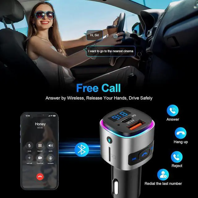 Alt view image 4 of 7 - (Upgraded Version) FM Transmitter Bluetooth, SONRU Bluetooth Car Adapter [PD 30W & QC3.0 18W], Wireless FM Radio Transmitter, Hands-Free Calling, Siri Google Assistant, TF Card