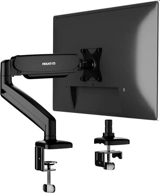 Main image of Mount-It! Monitor Arm  Single Monitor Desk Mount, Articulating Gas Spring Arm, Fully Adjustable 13"-32" Screens, VESA 75x75 100x100, Clamp & Grommet Base, Holds 17.6 lbs