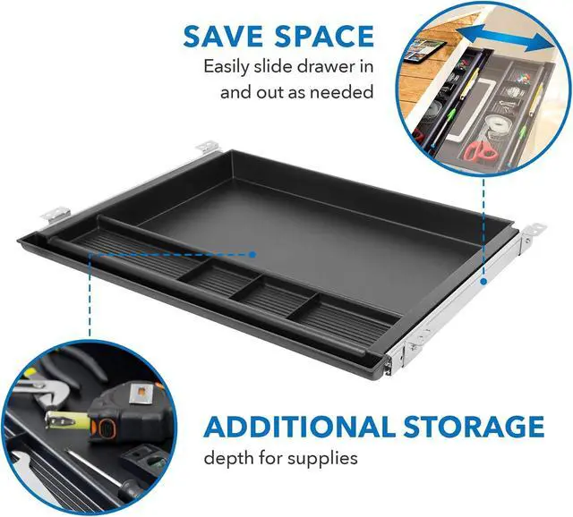 Alt view image 4 of 7 - MOUNT-IT! Large Under Desk Pencil Drawer | 21.25 Width | Ball Bearing Slides Out Tray Organizer for Paper, Pencil, and Office Accessories (BLACK)