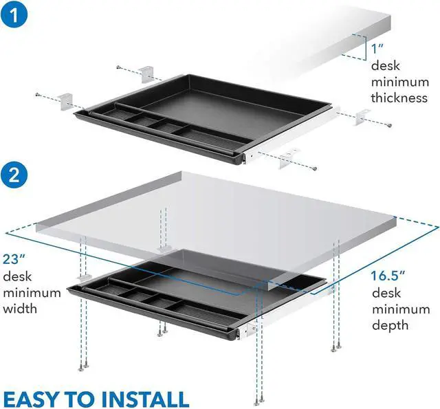 Alt view image 5 of 7 - MOUNT-IT! Large Under Desk Pencil Drawer | 21.25 Width | Ball Bearing Slides Out Tray Organizer for Paper, Pencil, and Office Accessories (BLACK)