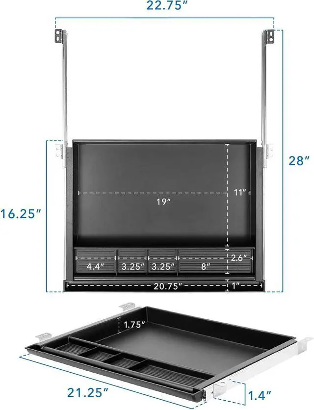 Alt view image 7 of 7 - MOUNT-IT! Large Under Desk Pencil Drawer | 21.25 Width | Ball Bearing Slides Out Tray Organizer for Paper, Pencil, and Office Accessories (BLACK)