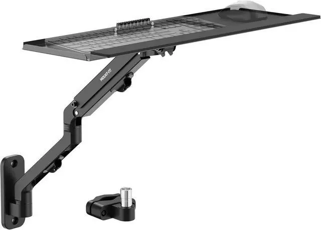 Main image of Mount-It! Keyboard Wall Mount with Pole Option, Adjustable Keyboard and Mouse Tray with Spring Arm, Full Motion Swivel Tilt Extension, Ergonomic Workstation for Medical, Office, and Sim Racing