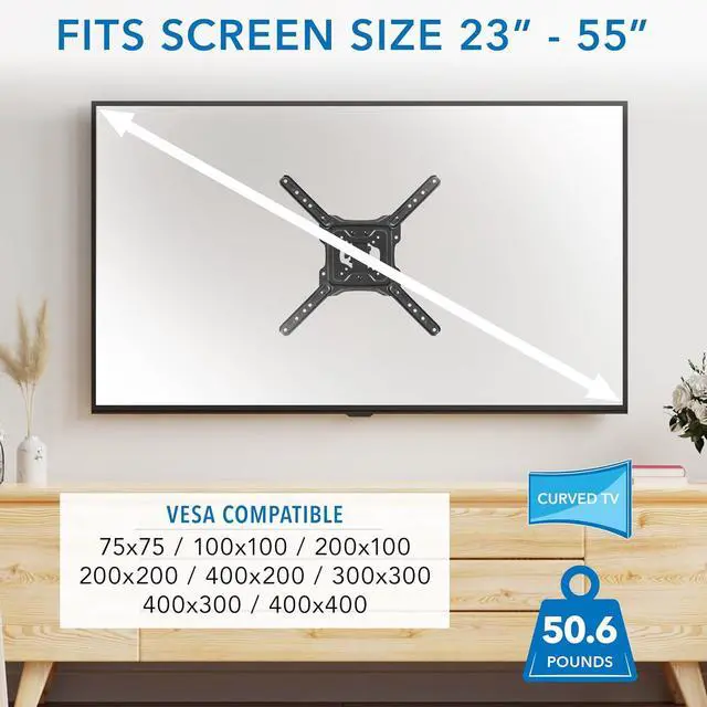 Alt view image 5 of 7 - Mount-It! Height Adjustable TV Wall Mount - Full Motion, Pull Down and Vertical Adjustment, Fits 23-55 Inch Screens, Max VESA 400x400mm, Swivel and Tilt Capabilities, 50.6 Lbs Capacity