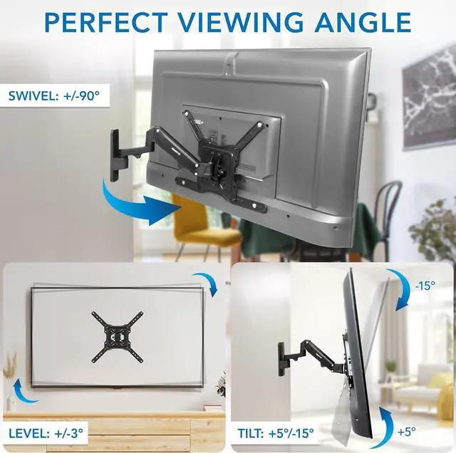 Alt view image 4 of 7 - Mount-It! Height Adjustable TV Wall Mount - Full Motion, Pull Down and Vertical Adjustment, Fits 23-55 Inch Screens, Max VESA 400x400mm, Swivel and Tilt Capabilities, 50.6 Lbs Capacity