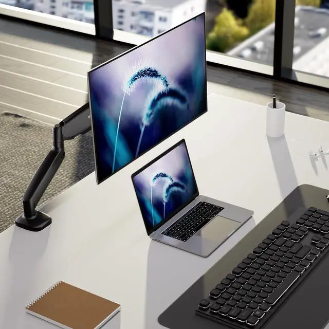 Alt view image 7 of 7 - Mount-It! Monitor Arm  Single Monitor Desk Mount, Articulating Gas Spring Arm, Fully Adjustable 13"-32" Screens, VESA 75x75 100x100, Clamp & Grommet Base, Holds 17.6 lbs