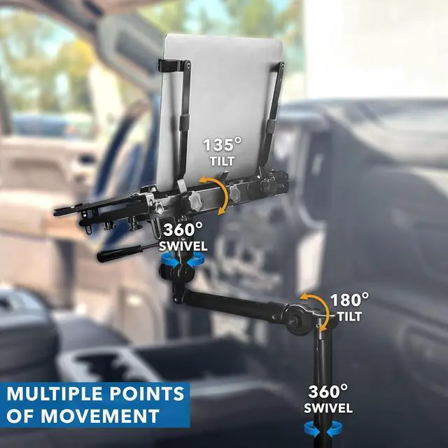 Alt view image 4 of 7 - Mount-It! Universal Vehicle Laptop Mount for Cars, Trucks & Vans  No-Drill Installation, Adjustable Height, Full Motion Swivel, and Cooling Tray for Laptops Up to 17"