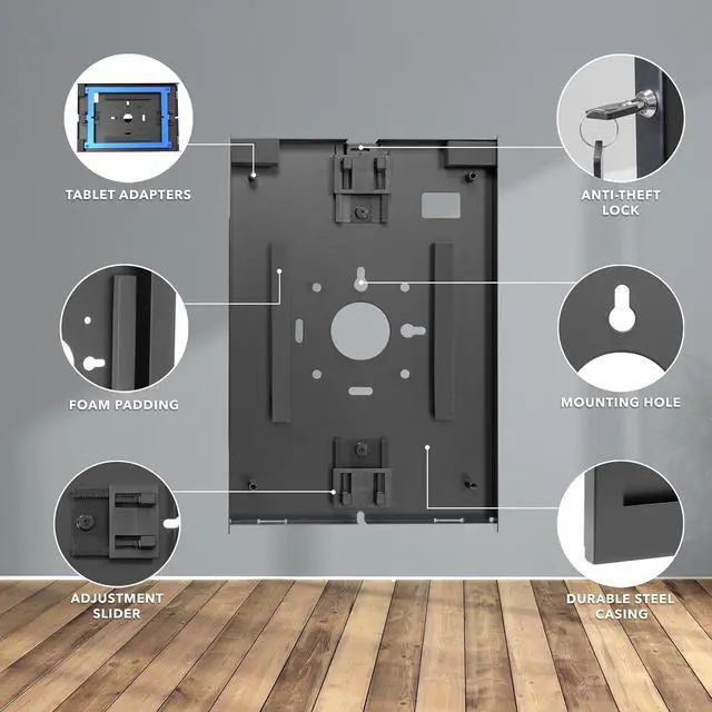 Alt view image 4 of 7 - Mount-It! Anti-Theft Tablet Kiosk Wall Mount Compatible with iPad 10, 9, 8, Pro 10.5, Air 10.5, Locking Kiosk for iPad, Low-Profile Steel Security Tablet Wall Mount, Black