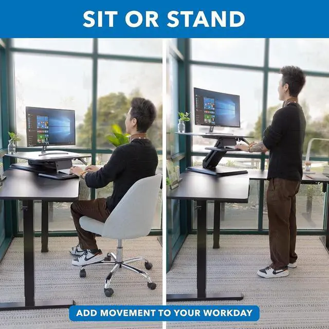 Alt view image 7 of 7 - Mount-It! Standing Desk Converter, Compact 25" Sit Stand Desk Riser with Gas Spring Lift, Adjustable Height Desktop Riser for Laptop, Monitor, and Keyboard, Small Home Office Desk Converter