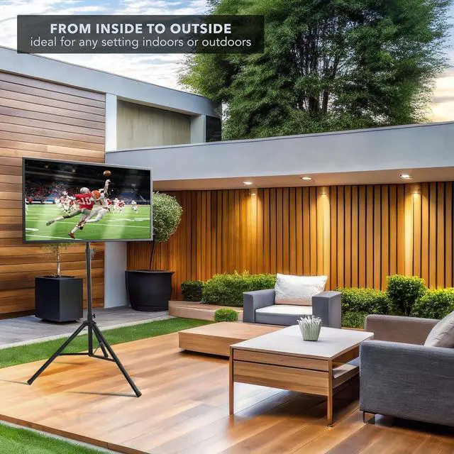 Alt view image 4 of 7 - Mount-It! Tripod TV Stand  Portable TV Tripod for Flat Screens 32-70 Inch  Indoor/Outdoor Height Adjustable Stand, VESA 200x200 to 600x400, for LCD, LED, OLED, Curved TVs, Holds up to 77lbs