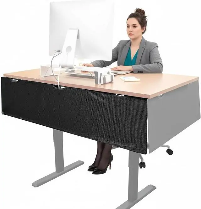 Main image of Mount-It! Under Desk Modesty Panel for Office Desks and Sit Stand Workstations [60 Inches Wide] Mesh Organizer Pockets for Cables and Wires (Black)