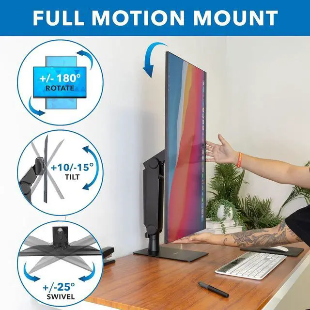 Alt view image 2 of 7 - Mount-It! Freestanding Single Monitor Arm 17" to 32", Height Adjustable, Tension Adjustable Spring Mechanism Monitor Stand, Max VESA 100x100, Swivel, Rotation, Instant Height Adjustment, Black