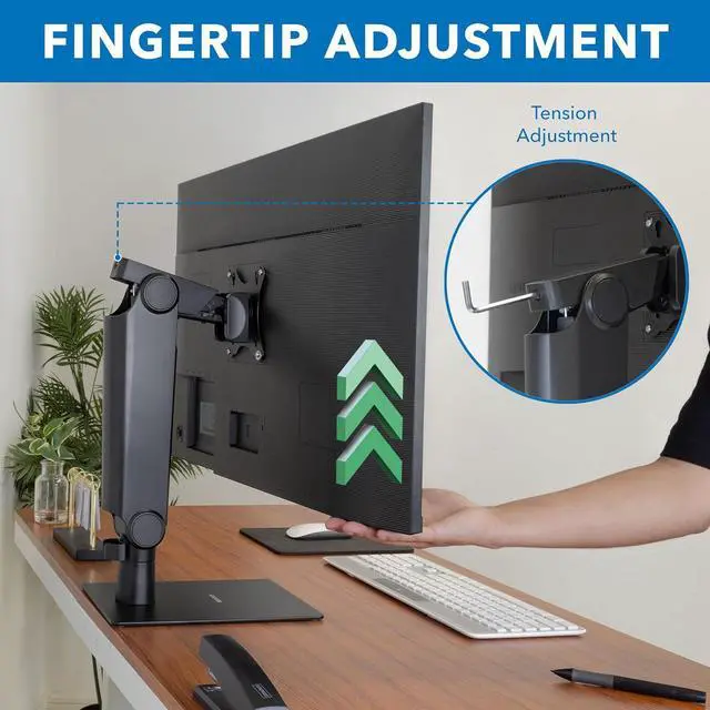 Alt view image 5 of 7 - Mount-It! Freestanding Single Monitor Arm 17" to 32", Height Adjustable, Tension Adjustable Spring Mechanism Monitor Stand, Max VESA 100x100, Swivel, Rotation, Instant Height Adjustment, Black