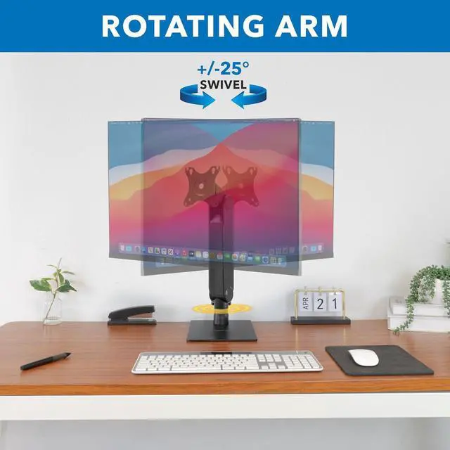 Alt view image 4 of 7 - Mount-It! Freestanding Single Monitor Arm 17" to 32", Height Adjustable, Tension Adjustable Spring Mechanism Monitor Stand, Max VESA 100x100, Swivel, Rotation, Instant Height Adjustment, Black