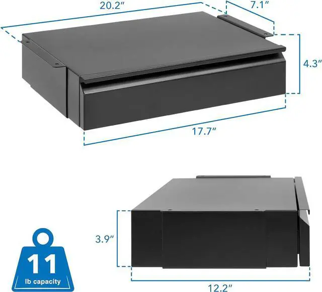 Alt view image 3 of 7 - Mount-It! Under Desk Pull-Out Drawer Kit with Smooth Sliding Track | Office Storage Organizer | Mounts to Desktops Tables and Workbenches Over 0.71 Inches Thick | Matte Black
