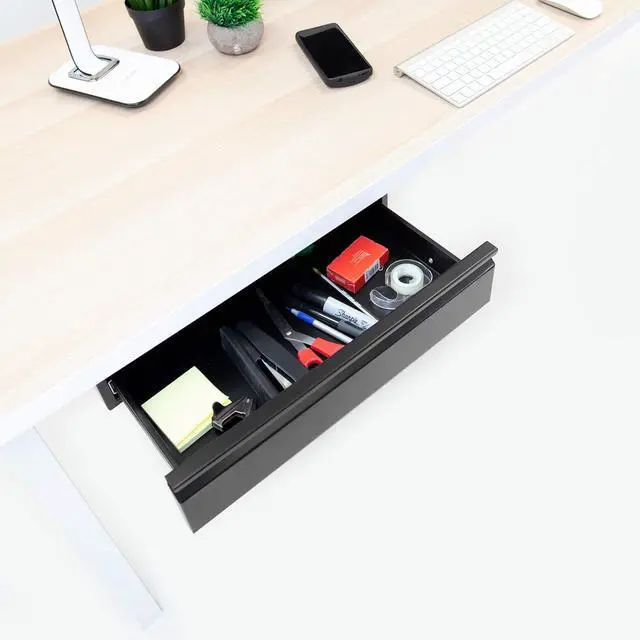 Alt view image 4 of 7 - Mount-It! Under Desk Pull-Out Drawer Kit with Smooth Sliding Track | Office Storage Organizer | Mounts to Desktops Tables and Workbenches Over 0.71 Inches Thick | Matte Black