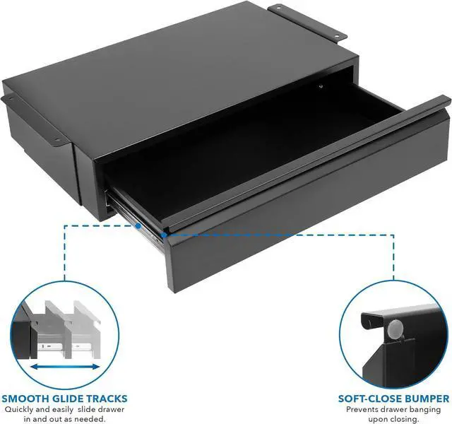 Alt view image 7 of 7 - Mount-It! Under Desk Pull-Out Drawer Kit with Smooth Sliding Track | Office Storage Organizer | Mounts to Desktops Tables and Workbenches Over 0.71 Inches Thick | Matte Black