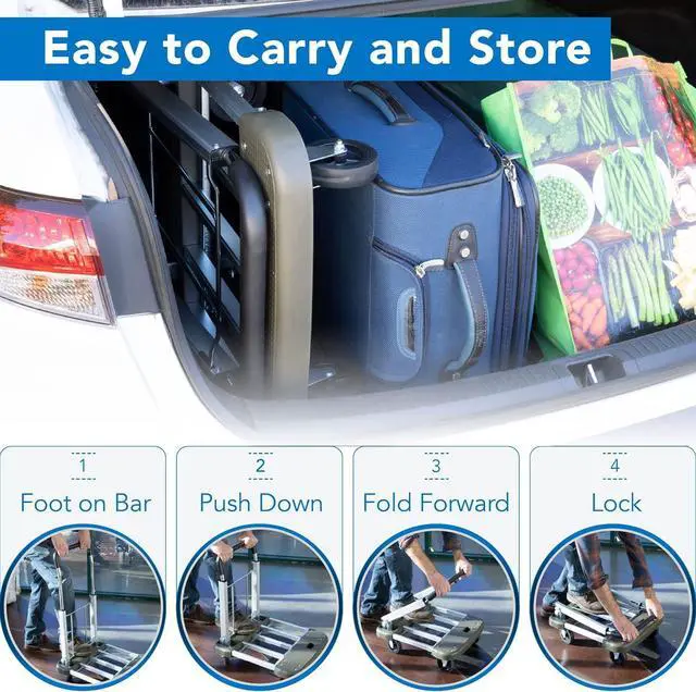 Alt view image 6 of 7 - Mount-It! Foldable Push Cart, Utility Dolly Platform Cart, Adjustable Length, Folding Hand Truck, Portable Dolly for Moving Boxes, Appliances, Furniture, 330 lbs Capacity