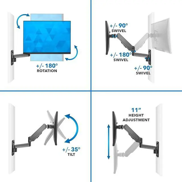Alt view image 6 of 7 - Mount-It! Monitor Wall Mount with Full Motion Gas Spring Arm | Height Adjustable Bracket for Flat Panel Screens Up to 32" | Fits VESA 75 and 100, 17.6 Lbs Capacity, Black