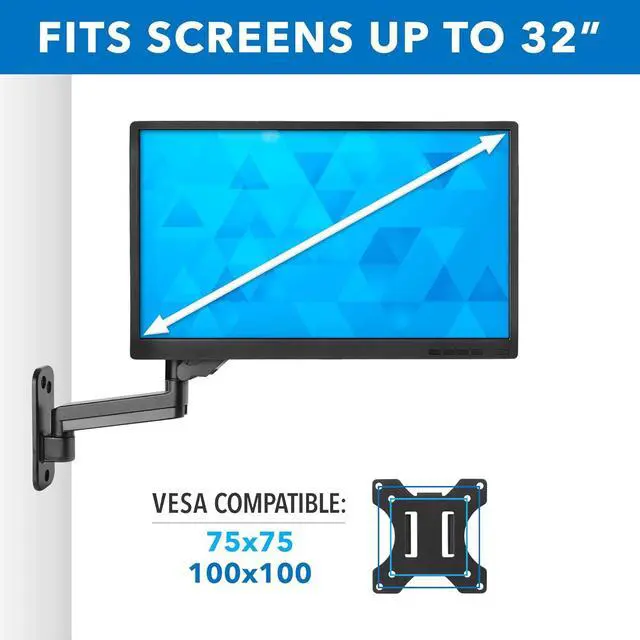 Alt view image 7 of 7 - Mount-It! Monitor Wall Mount with Full Motion Gas Spring Arm | Height Adjustable Bracket for Flat Panel Screens Up to 32" | Fits VESA 75 and 100, 17.6 Lbs Capacity, Black