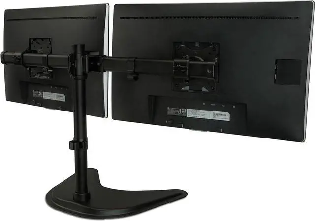 Alt view image 3 of 7 - Mount-It! Free Standing Dual Monitor Stand | Double Monitor Desk Mount | Fits Two x 19 20 21 22 23 24 27 Inch Computer Screens | 2 Heavy Duty Height Adjustable Arms | VESA Compatible 75 100