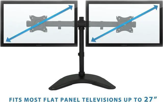 Alt view image 4 of 7 - Mount-It! Free Standing Dual Monitor Stand | Double Monitor Desk Mount | Fits Two x 19 20 21 22 23 24 27 Inch Computer Screens | 2 Heavy Duty Height Adjustable Arms | VESA Compatible 75 100