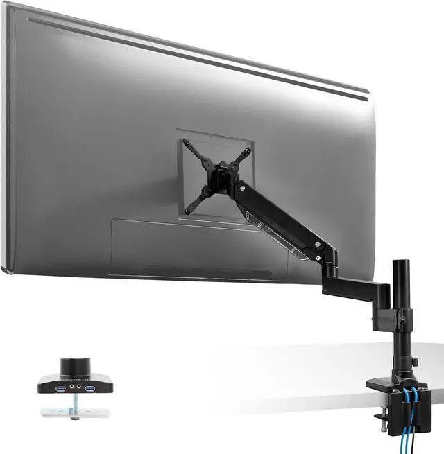 Main image of Mount-It! Ultrawide Monitor Arm, Heavy Duty 34 Inch Monitor Desk Mount for Screens up to 35 Inch and 33 Lbs, Vesa 100x100 Compatible, Height Adjustable Gas Spring Arm with 2 USB 3.0 and Audio Ports
