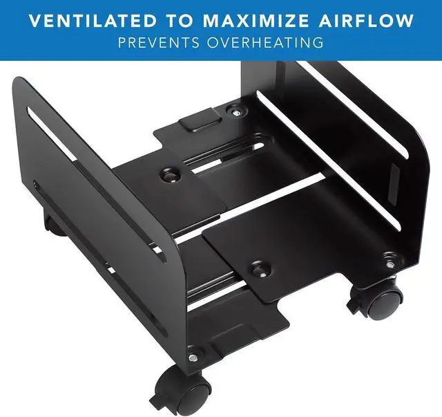 Alt view image 2 of 7 - Mount-It! Computer Tower Stand, Adjustable Mobile CPU Stand with Wheels, Heavy-Duty Steel Rolling Cart, Fits Most PC Towers, 4.87 to 8.5 Inch Width, Under Desk, Black