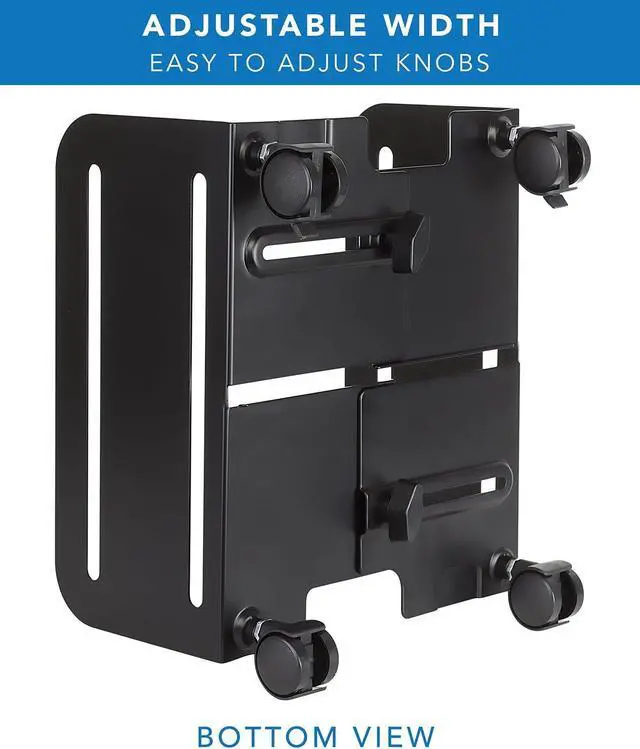 Alt view image 3 of 7 - Mount-It! Computer Tower Stand, Adjustable Mobile CPU Stand with Wheels, Heavy-Duty Steel Rolling Cart, Fits Most PC Towers, 4.87 to 8.5 Inch Width, Under Desk, Black