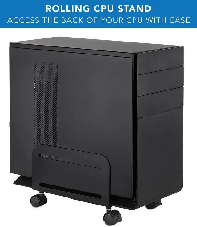 Alt view image 4 of 7 - Mount-It! Computer Tower Stand, Adjustable Mobile CPU Stand with Wheels, Heavy-Duty Steel Rolling Cart, Fits Most PC Towers, 4.87 to 8.5 Inch Width, Under Desk, Black