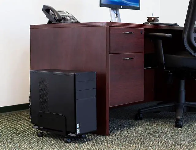 Alt view image 7 of 7 - Mount-It! Computer Tower Stand, Adjustable Mobile CPU Stand with Wheels, Heavy-Duty Steel Rolling Cart, Fits Most PC Towers, 4.87 to 8.5 Inch Width, Under Desk, Black