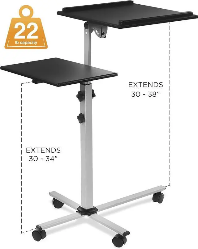 Alt view image 7 of 7 - Mount-It! Projector Stand Mobile Projector Cart with Laptop Shelf on Wheels, Heavy Duty Two Shelves Height Adjustable Laptop and Projector Presentation Trolley in Black