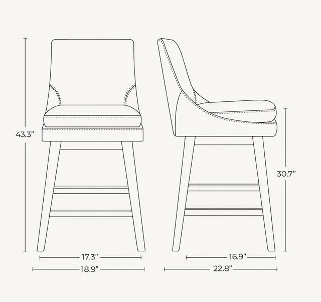 Alt view image 3 of 7 - CHITA Bar Height Swivel Barstool with Back Set of 2, FSC Certified Upholstered Bar Stool, 30.7" H Seat Height, Fabric in Fog