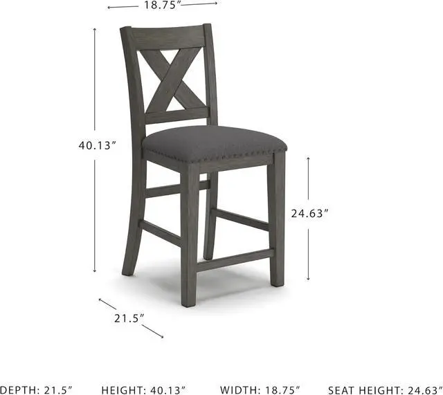 Alt view image 3 of 7 - Signature Design by Ashley Caitbrook Rustic 24.63" Counter Height Upholstered Barstool, Set of 2, Gray
