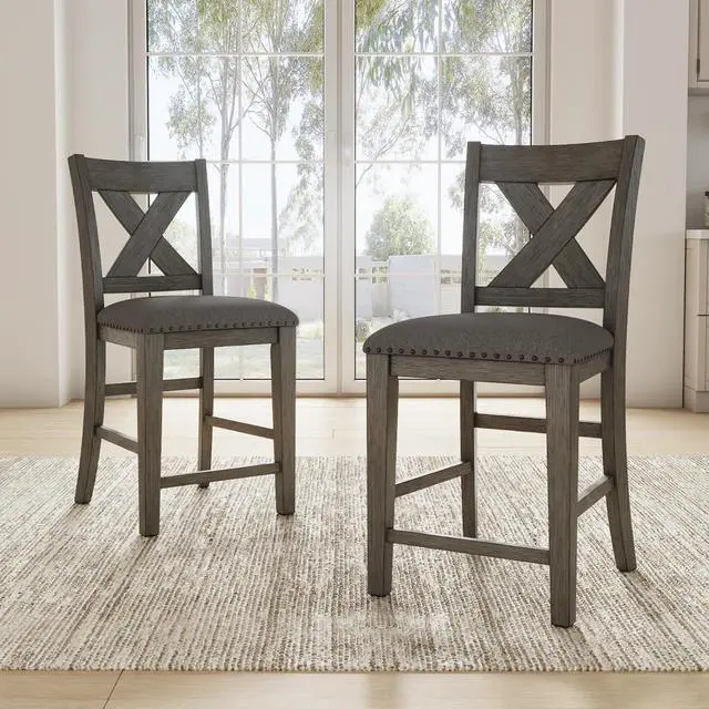 Alt view image 2 of 7 - Signature Design by Ashley Caitbrook Rustic 24.63" Counter Height Upholstered Barstool, Set of 2, Gray