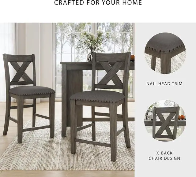 Alt view image 5 of 7 - Signature Design by Ashley Caitbrook Rustic 24.63" Counter Height Upholstered Barstool, Set of 2, Gray