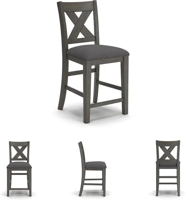Alt view image 7 of 7 - Signature Design by Ashley Caitbrook Rustic 24.63" Counter Height Upholstered Barstool, Set of 2, Gray