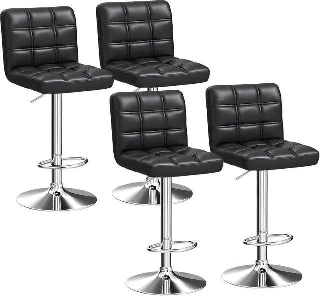 Main image of ZENY Set of 4 Adjustable Swivel Barstools, Modern PU Leather Kitchen Counter Bar Stools, Square Back Bar Stool