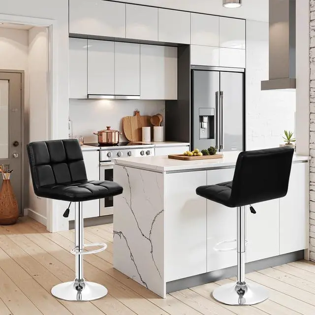 Alt view image 2 of 7 - BestOffice Bar Stools Set of 2, Adjustable PU Leather Swivel Barstools, Modern Counter Stools with Back and Footrest, Counter Height Barstools for Bar, Kitchen and Dining Room