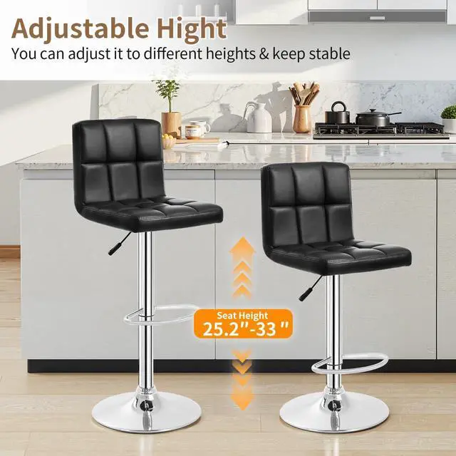 Alt view image 4 of 7 - BestOffice Bar Stools Set of 2, Adjustable PU Leather Swivel Barstools, Modern Counter Stools with Back and Footrest, Counter Height Barstools for Bar, Kitchen and Dining Room