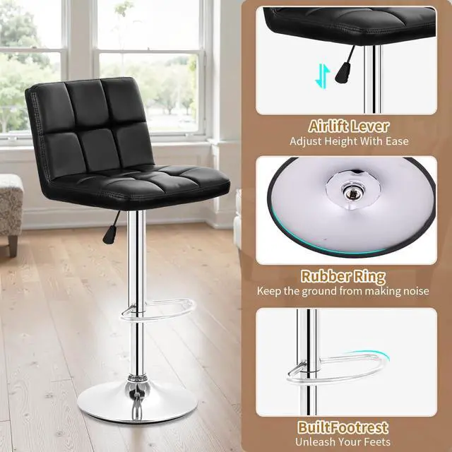 Alt view image 7 of 7 - BestOffice Bar Stools Set of 2, Adjustable PU Leather Swivel Barstools, Modern Counter Stools with Back and Footrest, Counter Height Barstools for Bar, Kitchen and Dining Room